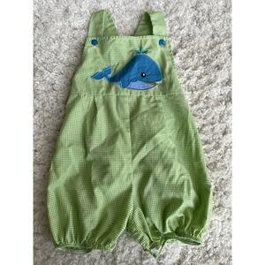 Precious Kids boys sz. 12 mo. whale design green checkered shortall. Classic, ad